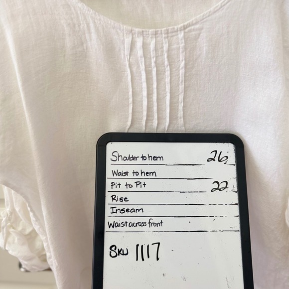 Valentina Naldi Tunic Top S White 100% Linen Made in Italy Pintuck Ruffle Hem - Picture 5 of 5